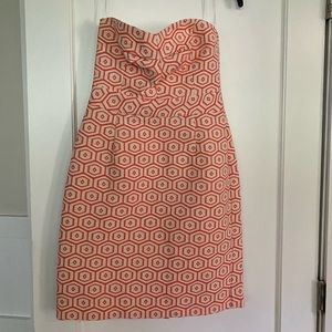 Trina Turk Coral Geo Pattern Strapless Dress